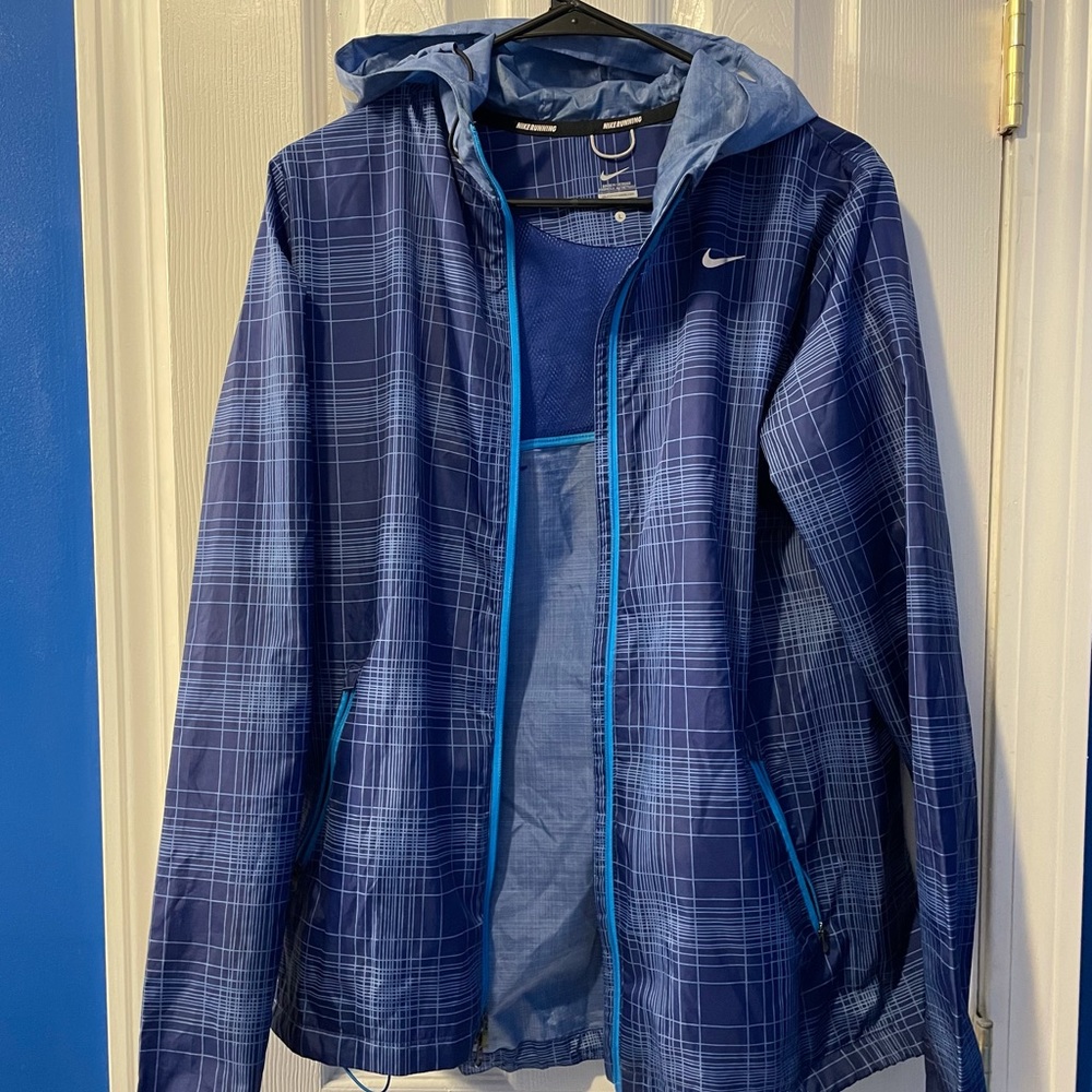 Nike windbreaker plaid blue size L